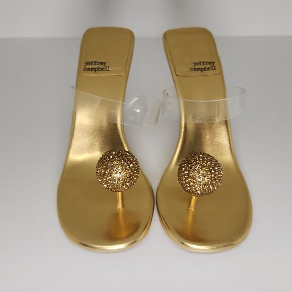 Jeffrey Campell Polished Sandal Heel Metallic Gold Rhinestone Size 7 - Picture 10 of 14